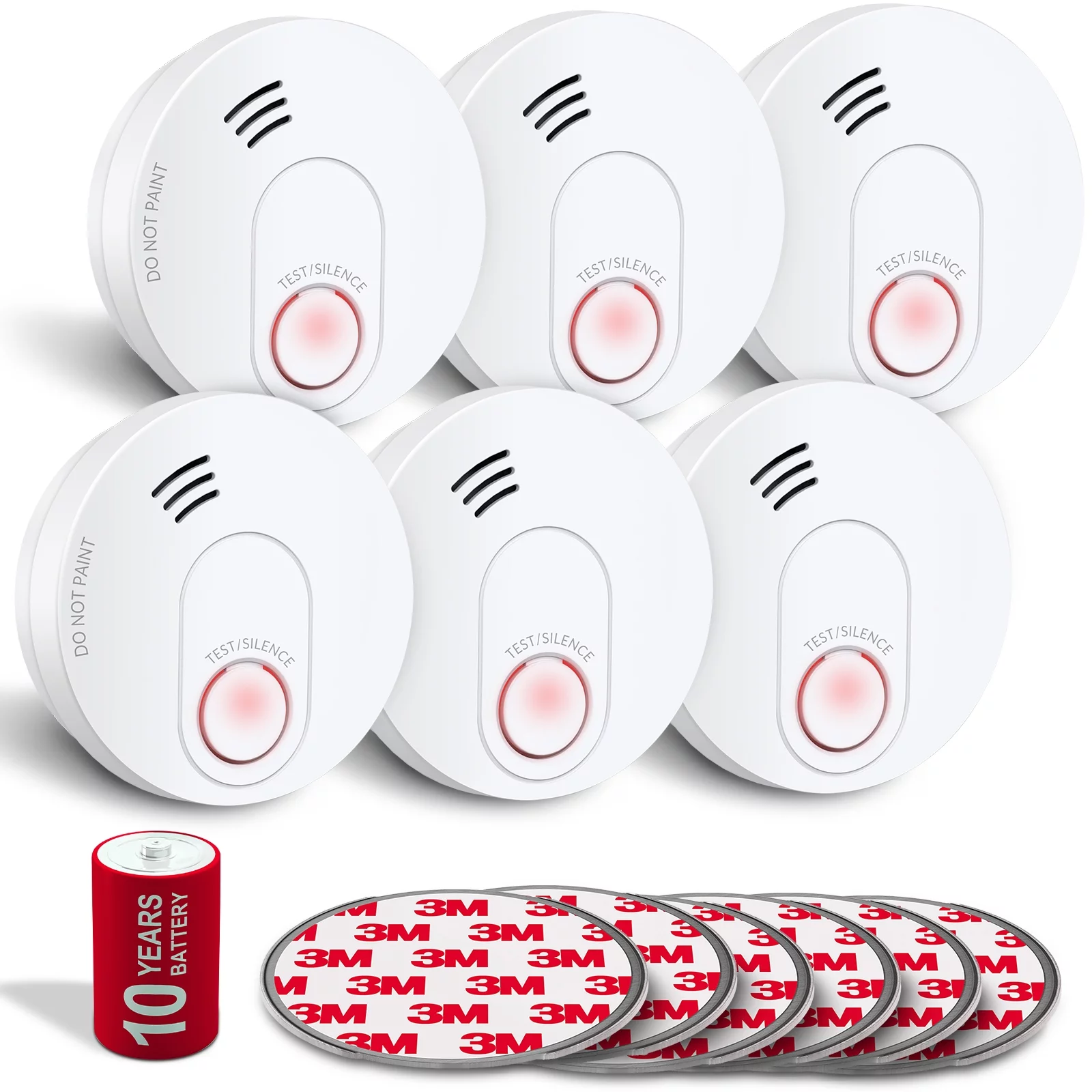 SITERWELL Smoke Detector, 10 Year Smoke Alarm with Photoelectric Sensor, Fire Detector with Low Battery and Fault Warning for House and Bedroom, UL Listed, GS526A, 6Pack