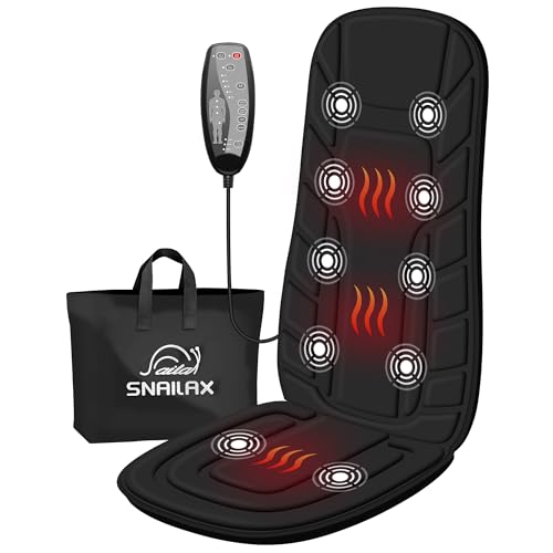 Snailax Back Massager with Heat, Massage Seat Cushion with 10 Motors, Massage Chair Pad for Home Office Use, 5 Modes & 3 Intensity Levels, 2 Heat Settings with 30-60-90 Mins Timer, Gifts for Him Her