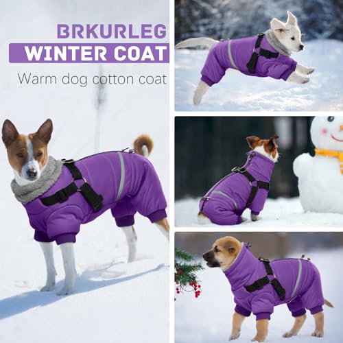 BRKURLEG Black Dog Coat with Harness, Dog Winter Jacket, Dogs Onesie Body Warm Jackets, Small Dogs Winter Coats Reflective Windproof Warm Cold Weather Coats, Pet Waterproof Jacket Hiking XL