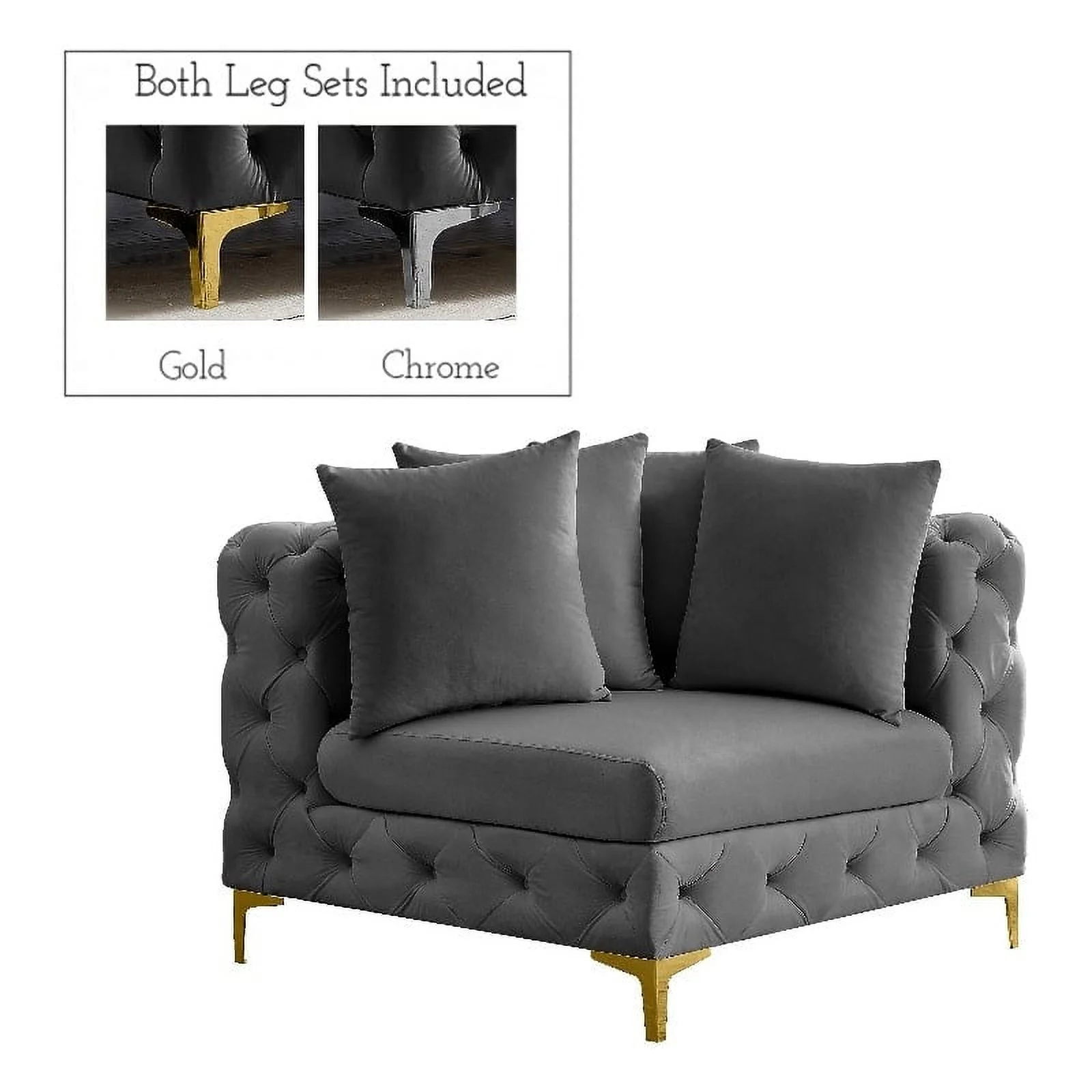 Meridian Furniture Tremblay Grey Velvet Corner Chair