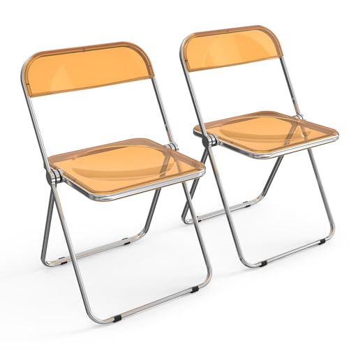 VINGLI Acrylic Folding Chairs 2 Pack, Clear Chair Foldable and Stackable, Plastic Panel & Metal Chrome Frame, Weight Capacity 350 lbs, Transparent