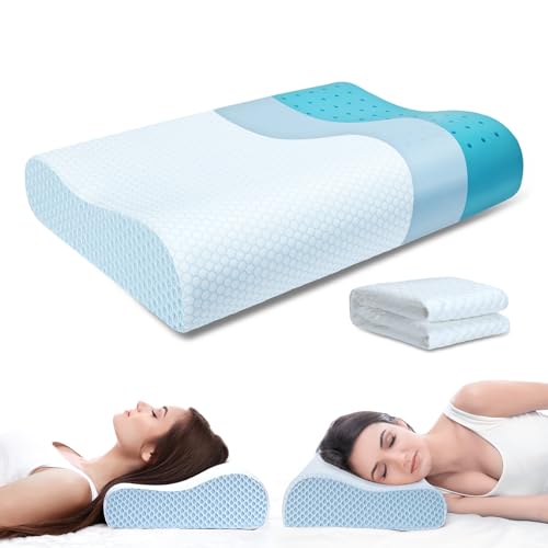 Neck Pillow Contour Memory Foam Pillows for Pain Relief Bed Pillow for Sleeping, Ergonomic Pillow for Neck and Shoulder Pain for Side Back Stomach Sleeper-Grey