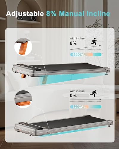Walking Pad, Under Desk Treadmill with Incline for Home Office 2.5HP Portable Walking Treadmill with 265 Lbs Weight Capacity Walking Machine, Remote Control, LED Display