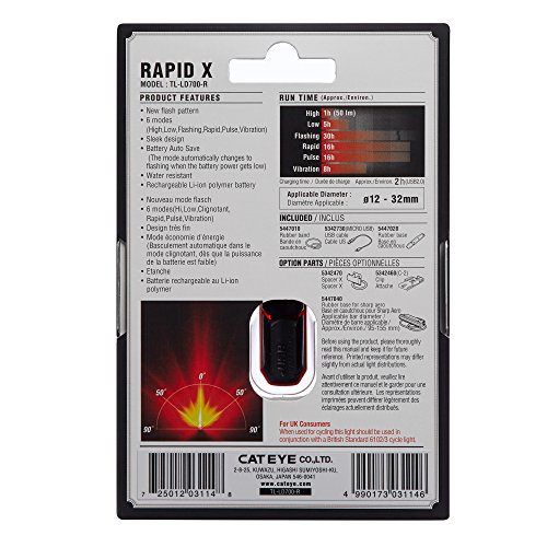 CATEYE, Rapid X USB Rechargeable LED Bike Safety Tail Light