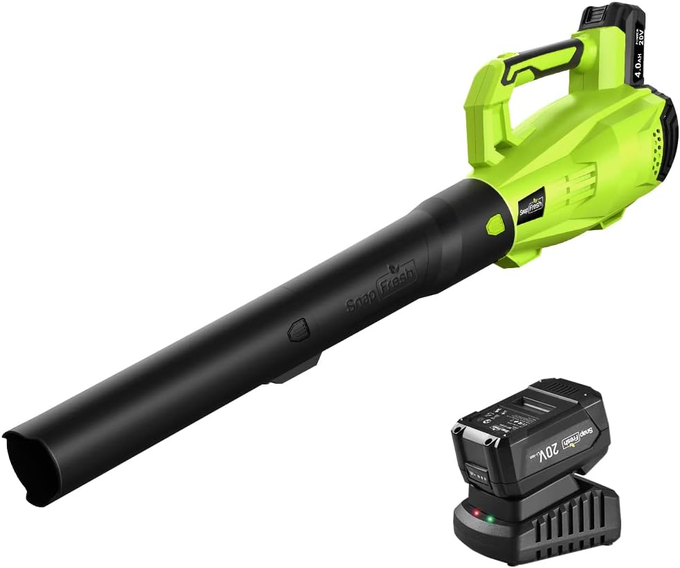 SnapFresh 20V MAX Leaf Blower - 420 CFM Cordless Leaf Blower with 4.0Ah Battery & Charger, Electric Leaf Blowers for Lawn Care, Battery Powered Leaf Blower for Snow Blowing