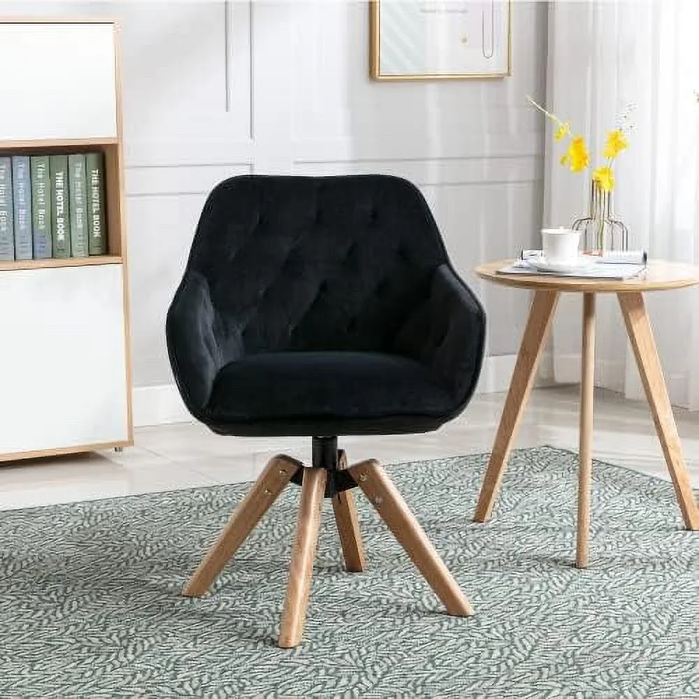 TJUNBOLIFE Swivel Accent Chair  Mid Century Modern Barrel Chair with Wood Legs  Velvet Armchair for Living Room Bedroom Small Spaces(Coffee)
