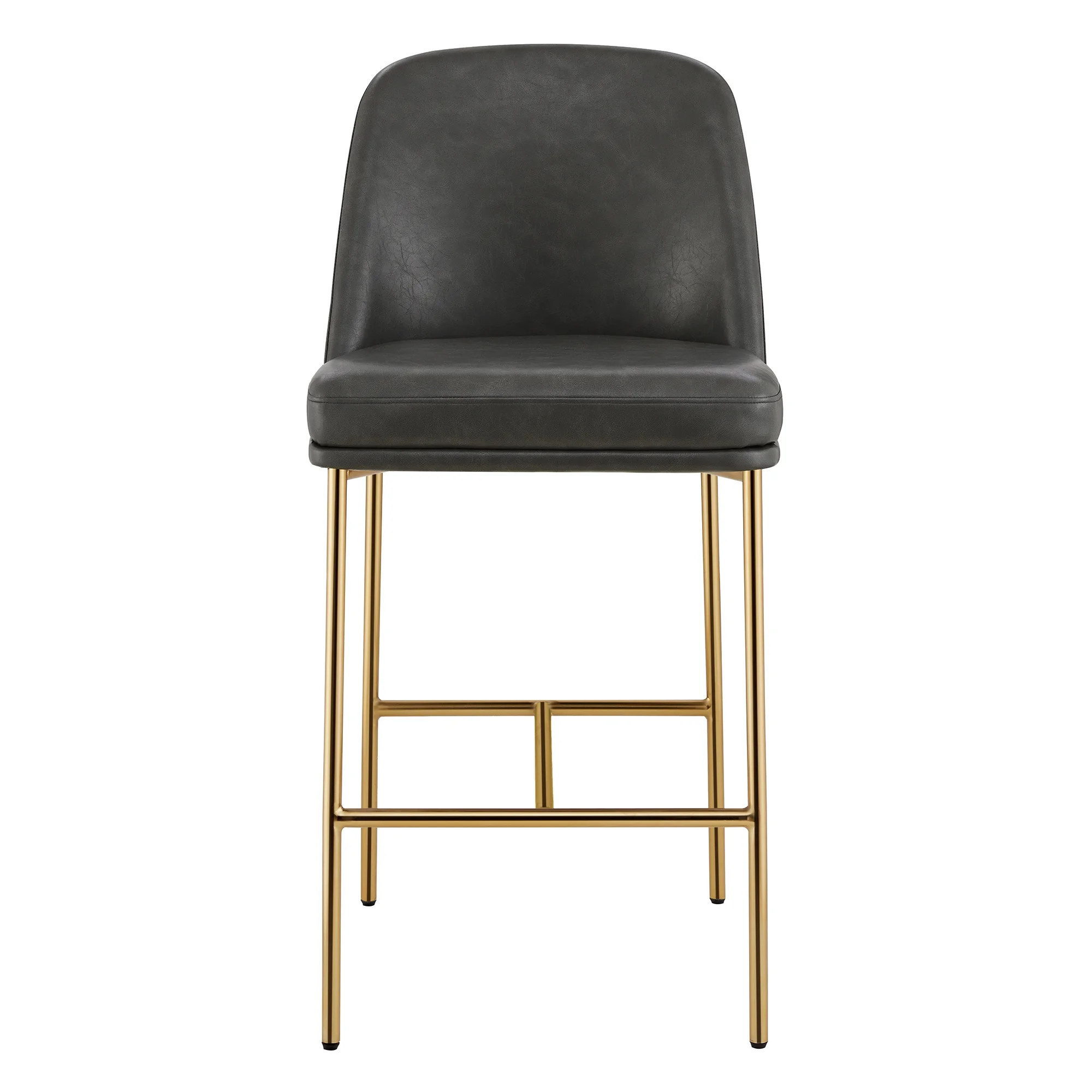 CHITA Modern Counter Height Bar Stool Set of 2, 27 inch Counter Stool with Back & Metal Legs, Faux Leather in Retro Gray