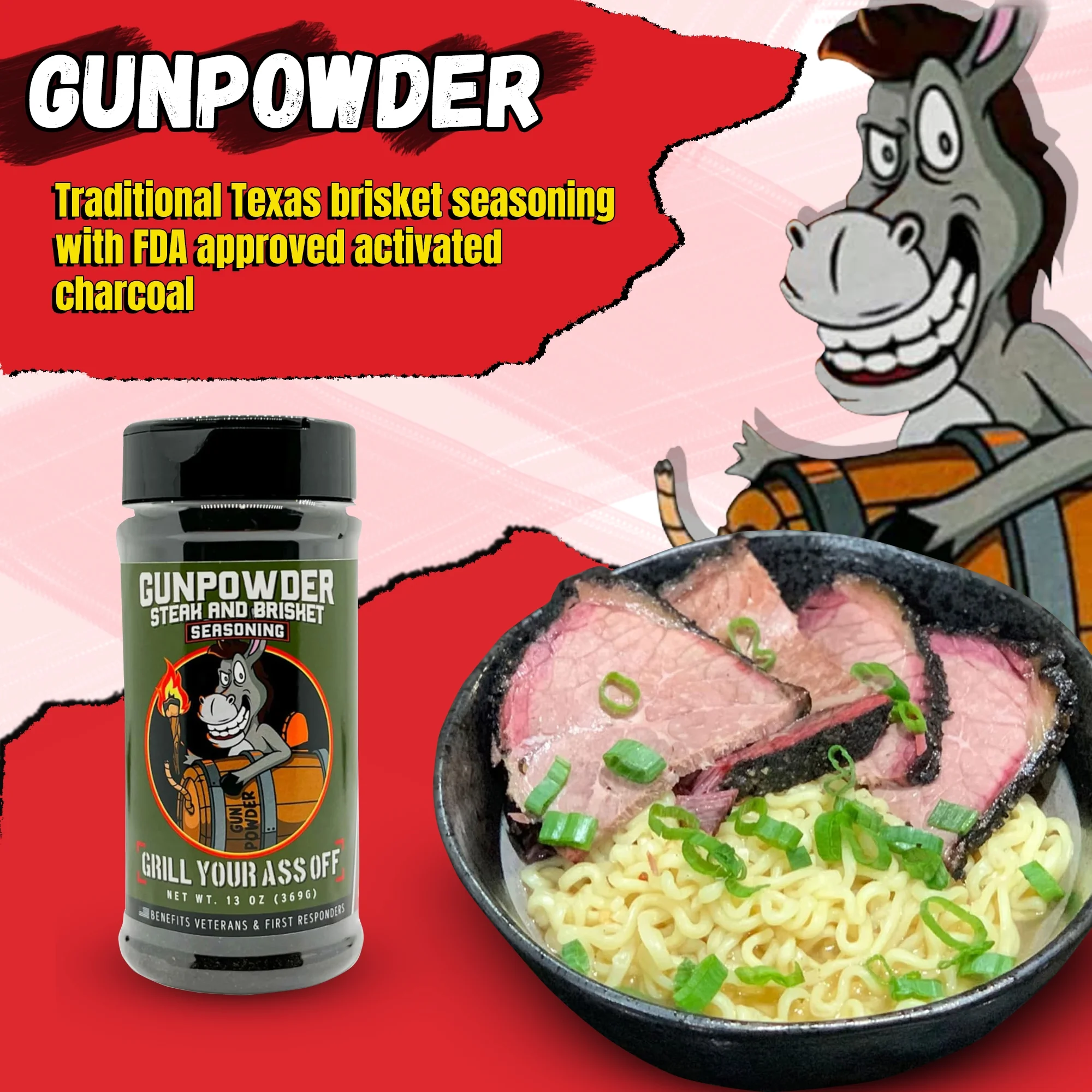 Grill Your Ass Off Gunpowder Steak and Brisket BBQ Seasoning 13 oz
