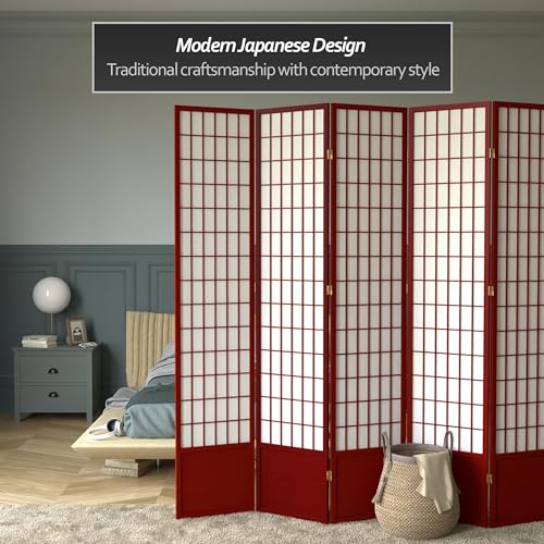 Red Lantern 7 ft. Tall Window Pane Shoji Screen-White-3 Panels Room Divider