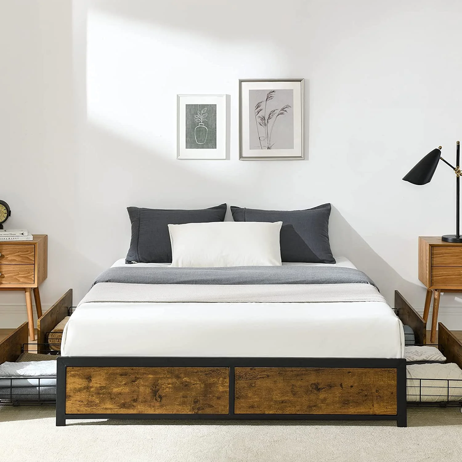 sell well Bed Frame with 4 Storage Drawers  Metal Platform Bed Frame King with Double-Row Support Bars and 13 Strong Steel Slats  Noise Free No Box Spring Needed Easy Assembly