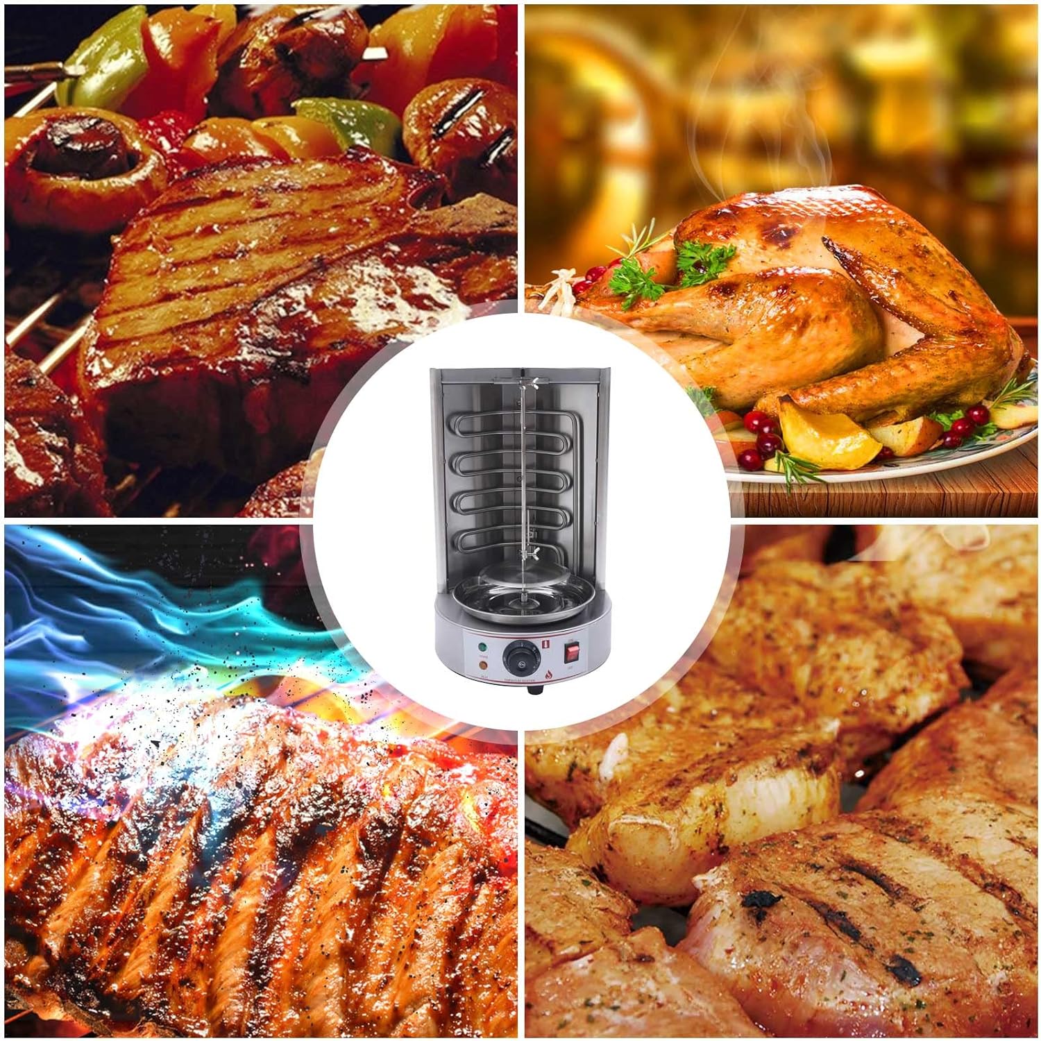 Countertop Vertical Rotating Oven Chicken Rotisserie 3kW Rotisserie Grill for Home - Stainless Steel Shawarma Grill Machine 122-572°F(50-300°C) Rotisserie Oven