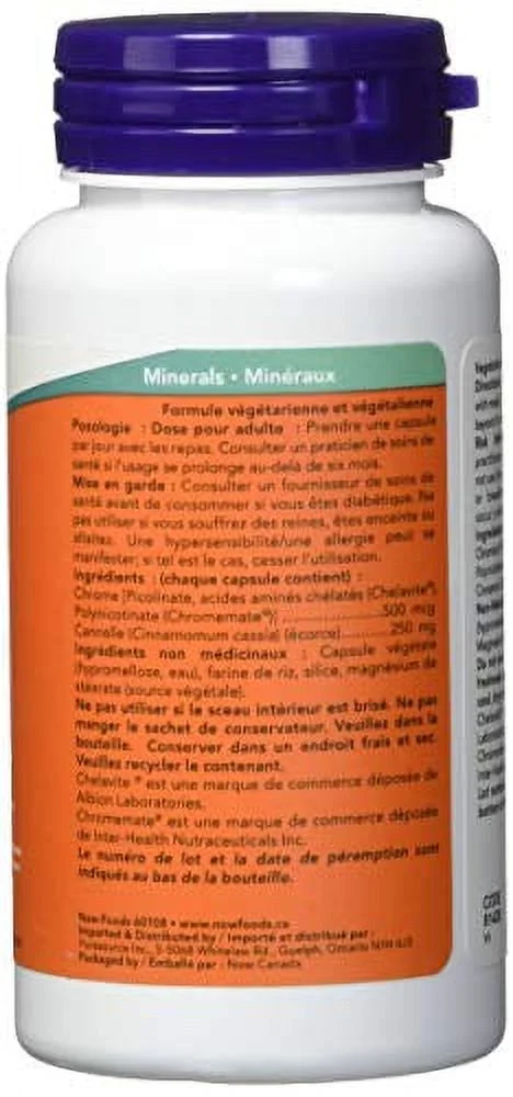 NOW Foods Tri-Chromium 500 mcg, Cinnamon Bark, 90 Veg Capsules