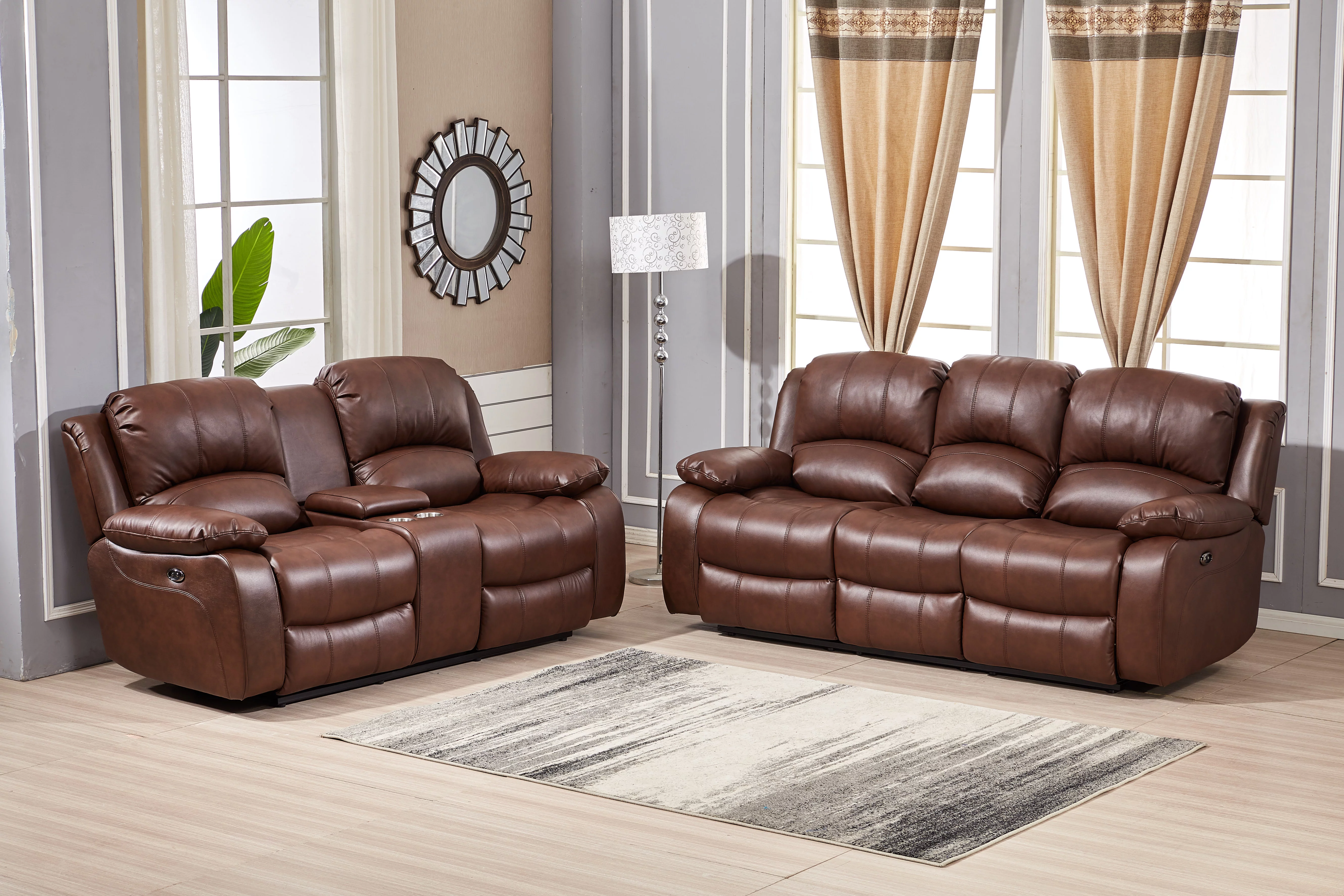 Betsy Furniture Power Reclining Bonded Leather Couch + Loveseat