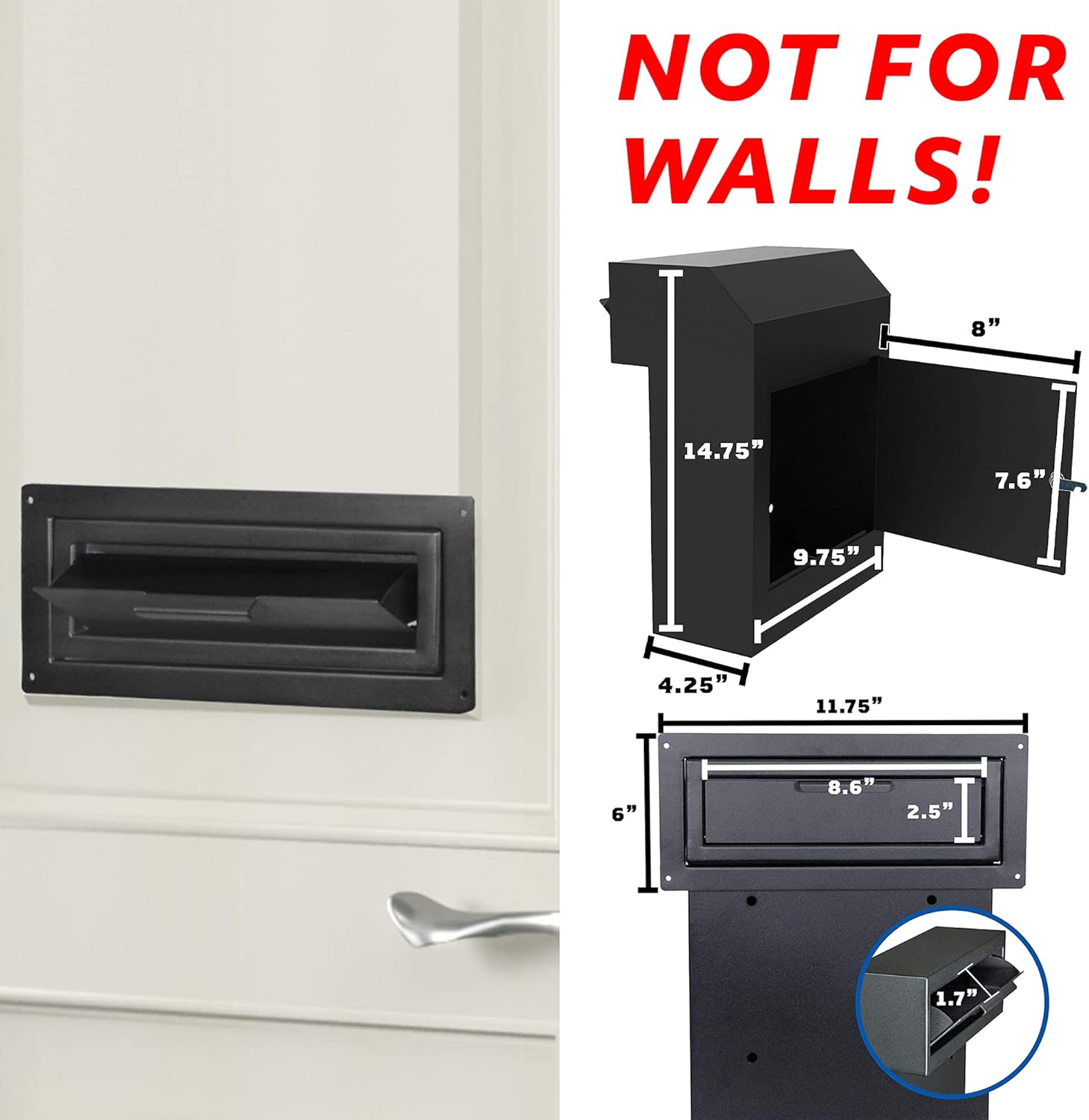 Pochar Door Drop Box for Mail, Rent, Deposit, and Night Key - Through The Door Locking Steel Mailbox with Rear Access (Black)