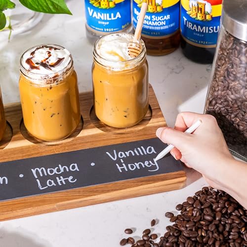 Wooden Flight Board Set – Wine, Beer, Whiskey, Mimosa, and Cocktail Tasting Tray – Acacia Wood Serving Board with Slate Chalkboard – Home Bar & Entertaining Gift (Set of 4, 16x8 inches)