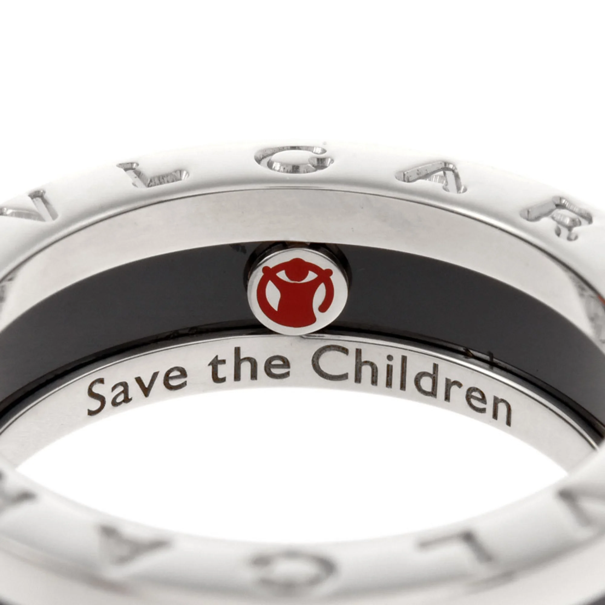 Pre-Owned Bulgari BVLGARI B Zero One Save the Children Ring SV925 Black Ceramic Silver #52 (Good)