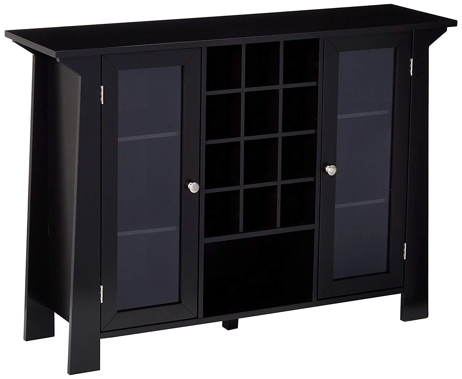 Jesse Sideboard Buffet Bar Cabinet with Wine Rack, Black Wood & Glass, Contemporary