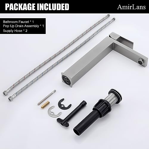 Brushed Gold Vessel Sink Faucet - Tall Single Hole Bathroom Faucet with Pop Up Drain, AML-11411-BG