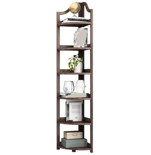 Corner Shelf Corner Bookshelf Wooden Corner Shelf 6 Tier Corner Bookshelf Bookcase Tall Narrow Corner Display Organizer Stand for Living Room Corner Shelves Corner Storage(B)
