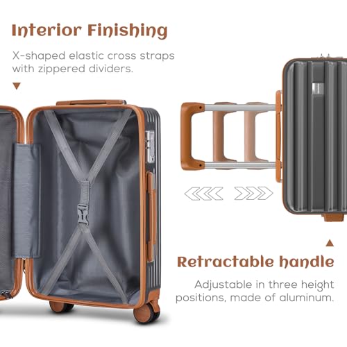 imiomo 20 Inch Expandable Carry on Luggage Sets with Spinner Wheels, Hard Shell Lightweight Rolling Travel Carry-on Suitcase with TSA Lock, Black