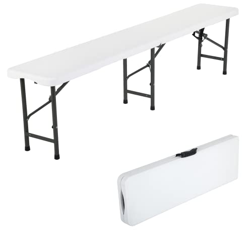 Dkelincs 6FT Folding Bench - Portable Outdoor Picnic Camping Bench with Carrying Handle, White (1 Pack)