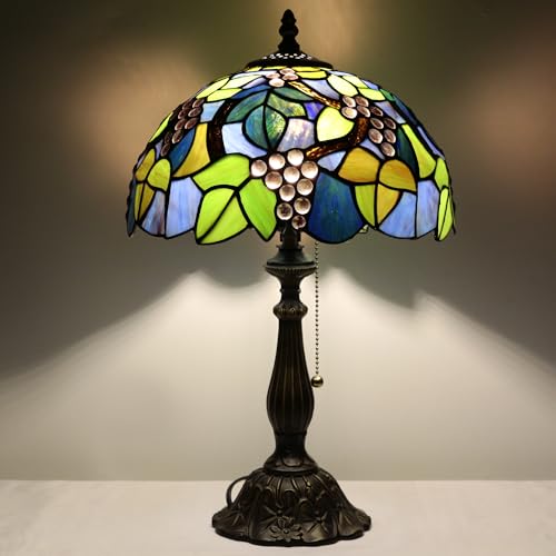 Tiffany Table Lamp Stained Glass Lamp 12X12X19 Inch Antique Reading Light (Sea Blue Pear)