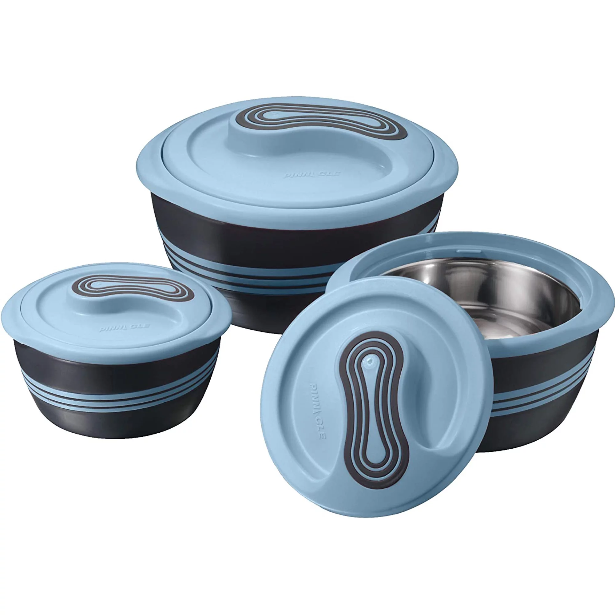Pinnacle Thermoware 3-Pc 1qt, 2qts, and 2.6qts Insulated Bowl with Lid Casserole Dish Set, Blue