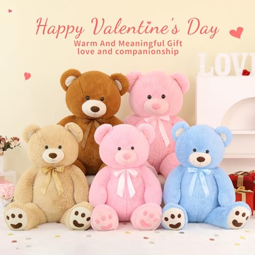 MorisMos 5ft Giant Teddy Bear Stuffed Animal, Large Stuffed Bear with Footprints, Big Life Size Teddy Bear Plush Gifts for Wife, Girlfriend, Women on Valentine, Christmas, Birthday