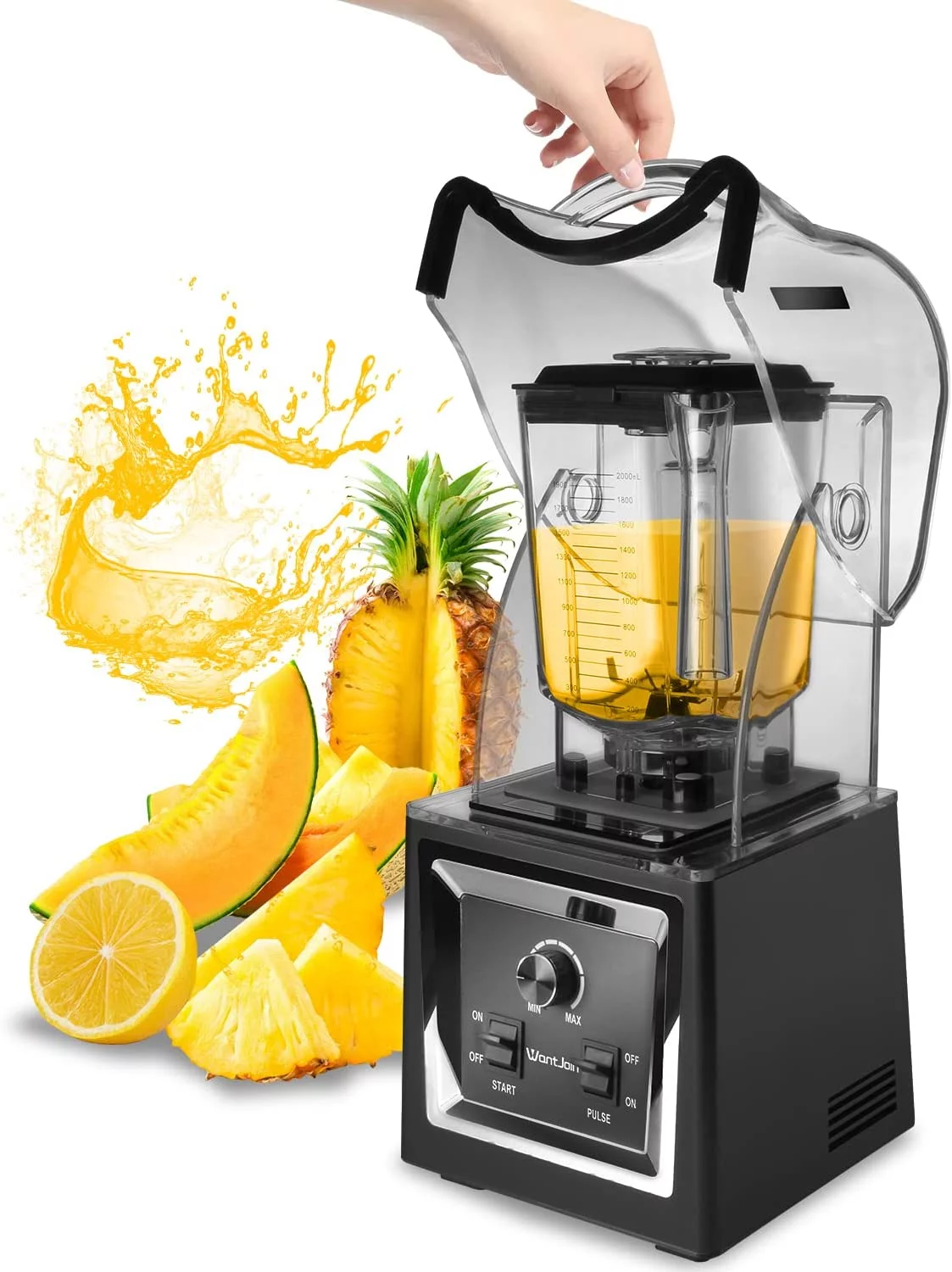 Wantjoin Professional Grade Blender - Soundproof & Quiet Commercial Blenders, Removable Shield, 2000W Watte, 67 Oz Capacity - Perfect for Kitchen, Fruits, Shakes, Smoothies, and Frozen Drinks(Black)