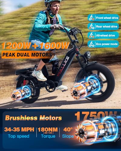 Electric Bike for Adults, 48V 40Ah 1600W/2800W Peak Dual Motor Fast Long Range Ebike, 20 Inch Fat Tire Full Suspension Electric Bicycle 31/34MPH, Step Thru E-bike with APP Control, UL2849 Certified