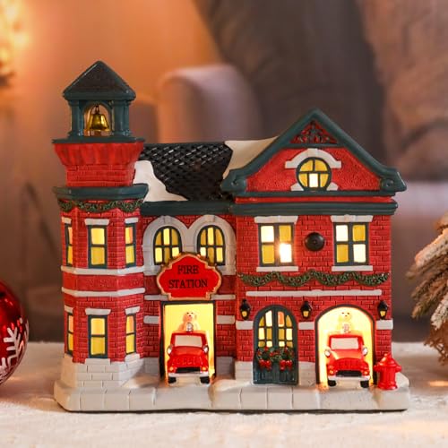 Vipush Christmas Village House Charming Christmas Ceramic Post Office Decoration with Lights – Perfect Illuminated Holiday Centerpiece for Your Festive Decor
