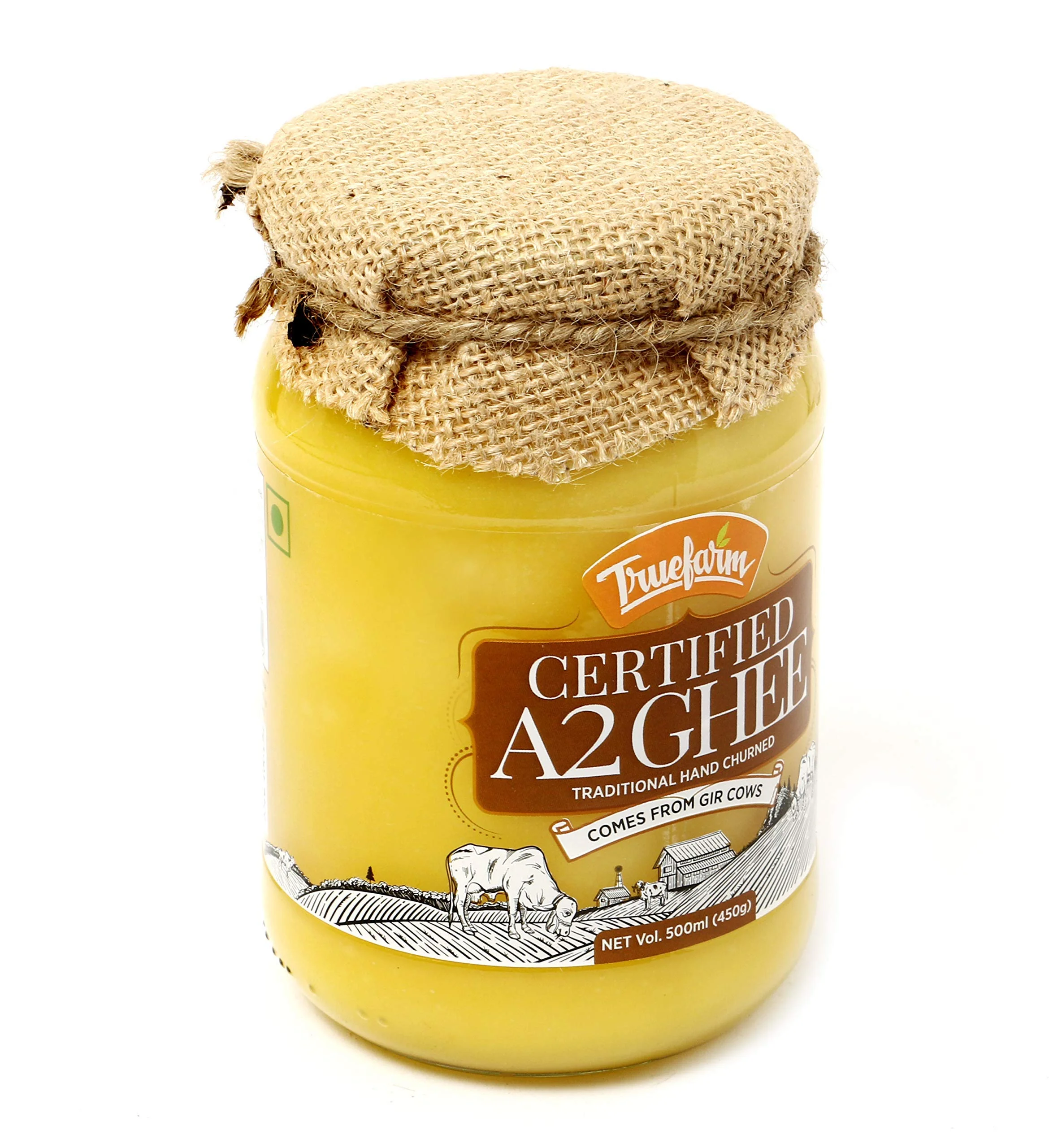 Truefarm - A2 Gir Cow Desi Ghee (500Ml) | Traditional Hand Churned Bilona Method | Comes From Gir Cows | A2 Cow Ghee | Desi Ghee (500Ml)