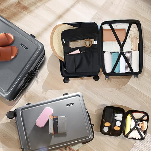 22 Inch Carry On Luggage 22x14x9 Airline Approved, Carry On Suitcase with Wheels, Hard-shell Carry-on Luggage, Durable Luggage Carry-On, Black Small Suitcase with Cosmetic Case