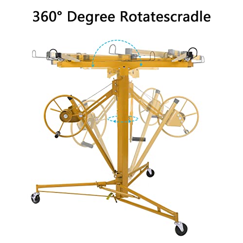 Winado 16 FT Drywall Lift Panel Rolling Hoist Jack Lifter Sheetrock, Drywall Lifting Construction Tools Caster Wheel with Adjustable Telescopic Arm, Yellow