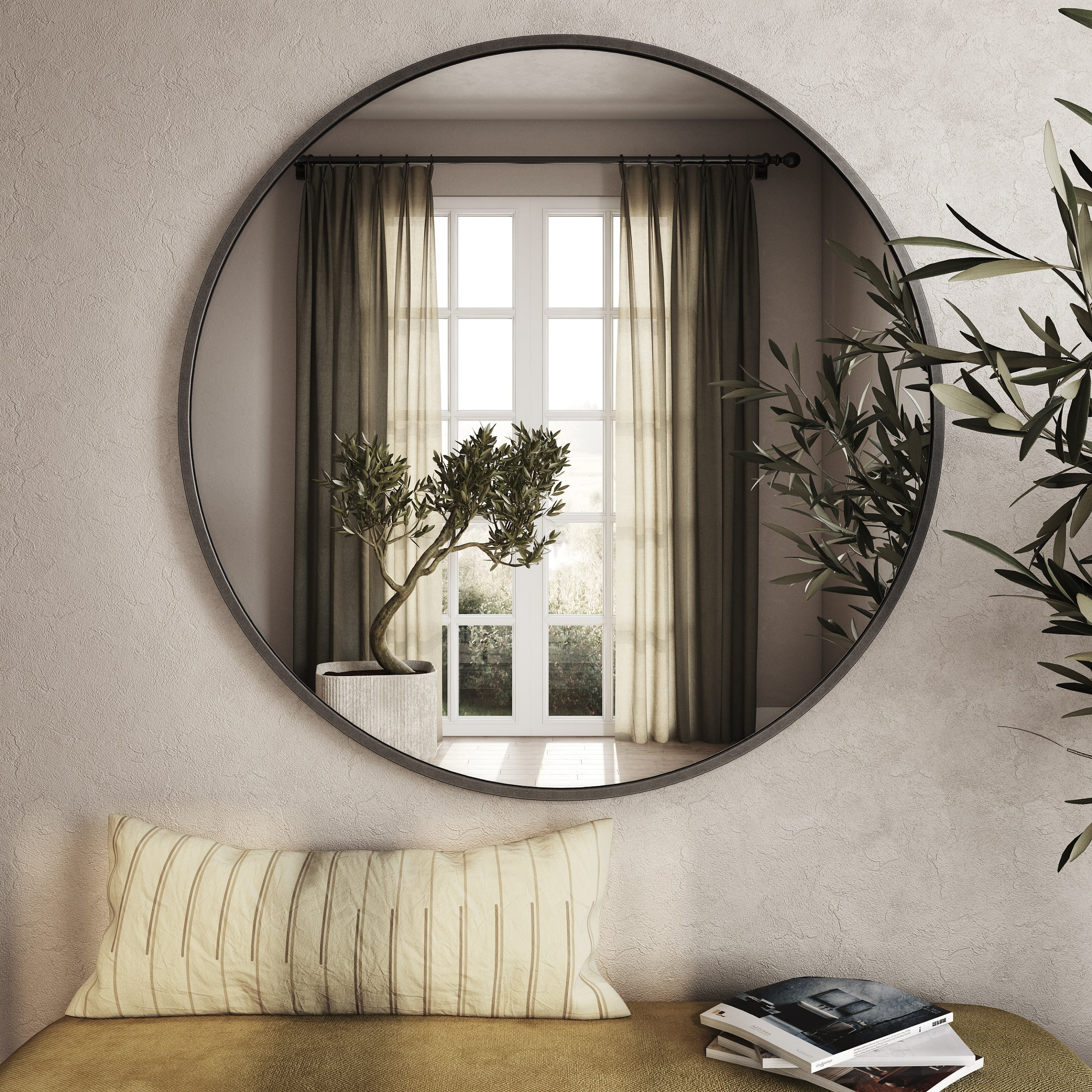 Aspire Home Accents 7549 Bali Modern Round Wall Mirror, Gray - 40 in.