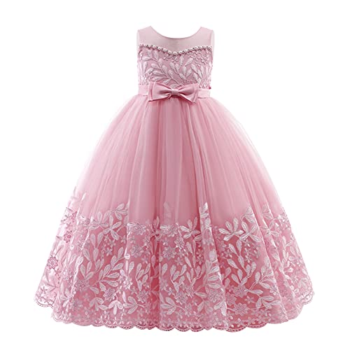 Flower Girl Lace Dress for Kids Wedding Bridesmaid Pageant Party Formal Gown Princess Communion Tulle V-Back Dresses