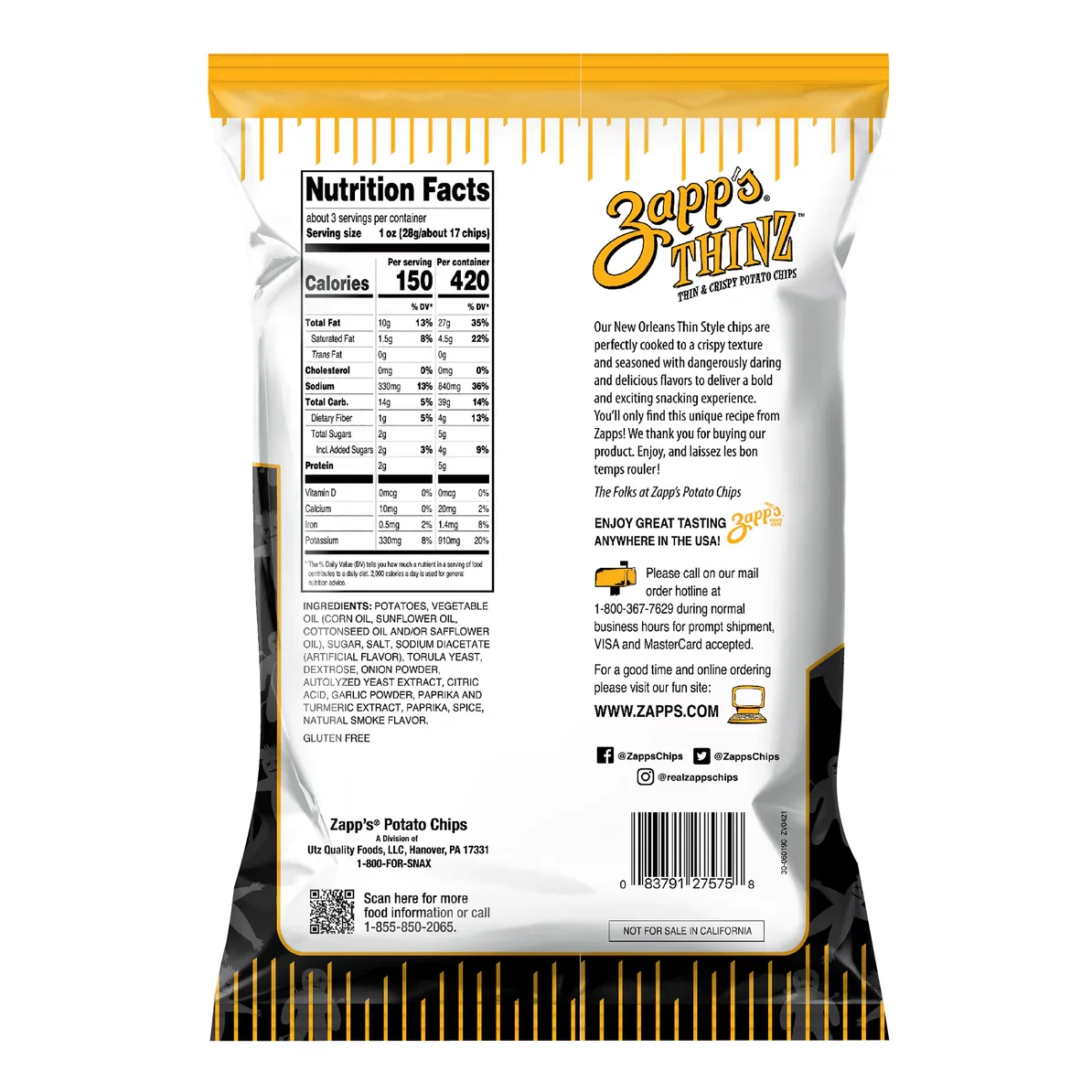 Zapp's Thin & Crispy Voodoo Flavor Potato Chips, 3-Pack 8 oz. Bags