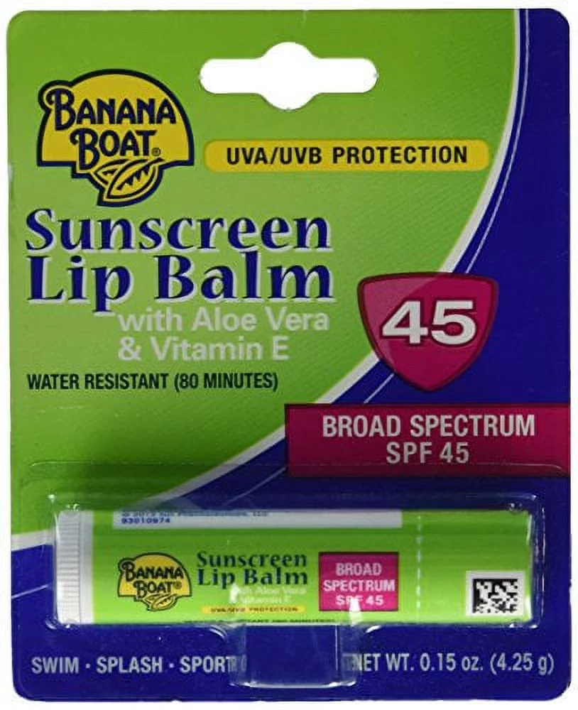 Banana Boat Aloe Vera with Vitamin E Sunscreen Lip Balm, SPF 45 .15
