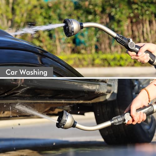 RESTMO Watering Wand Heavy Duty, Metal Garden Hose Wand with 10 Spray Patterns, 15-Inch Long Hose Nozzle Sprayer with Thumb Flow Control, Ideal to Water Hanging Baskets and Shrubs