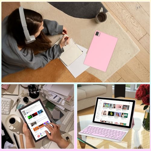 2 in1 Tablet with Keyboard Android Tablet 10 Inch Tablets, Include Mouse Case Stylus 5G-WiFi WiFi-6 128GB ROM+6GB RAM 10 in IPS 2MP+8MP Dual Camera 6000mAh Battery 10.1