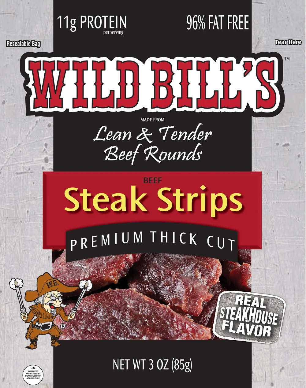 Wild Bill’s Steak Strips 3 Ounce Pack - Thick Cut Strips of Real Steak (3 count)