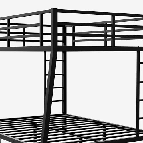Heavy Duty Bunk Bed Frame with Ladder, Twin XL Over Twin XL Bunk Beds with Safety Guardrails, Adults Bunk Beds with Noise-Reducing Rubber Stoppers, Easy Assemble, Black