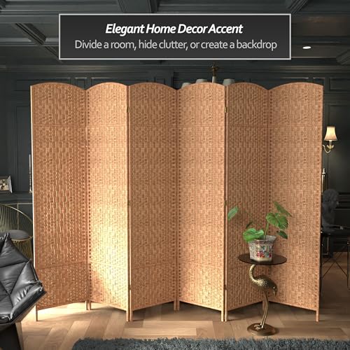 Red Lantern 7 ft. Tall Diamond Weave Dark Beige-6 Panels Room Divider