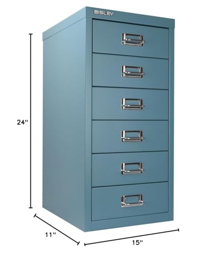 Bisley 10-Drawer Steel MultiDrawer Cabinet - Black, Chrome Pull Handles with Label Holders, Powder-Coated Steel, Removable Drawers, Fits Under Most Desks, Labels Included