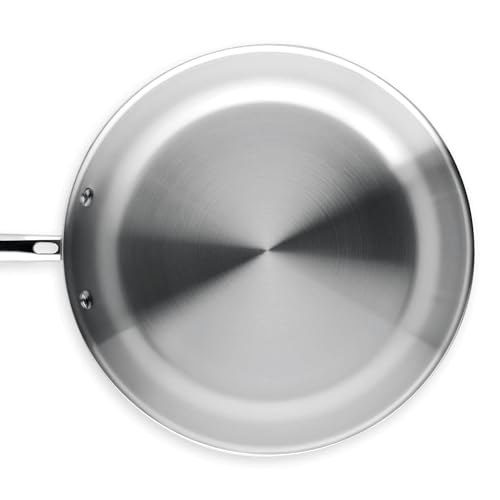 Misen 5-Ply Professional Stainless Steel Pan - Superior Heat Retention & Larger Cooking Surface for Searing & Sautéing - Cool Ergonomic Handle -12 Inch- Mother's Day Gifts