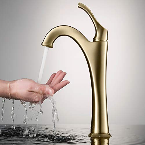 KRAUS KVF-1200BG Arlo™ Brushed Gold Tall Vessel Bathroom Faucet with Pop-Up Drain