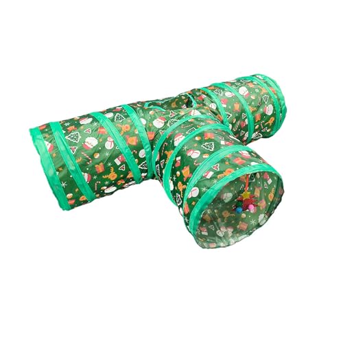 Christmas Cat Tunnel 3-Way Tube Toy – Foldable Holiday Cat Play Tunnel with Crinkle and Peek Holes for Indoor Cats and Kittens