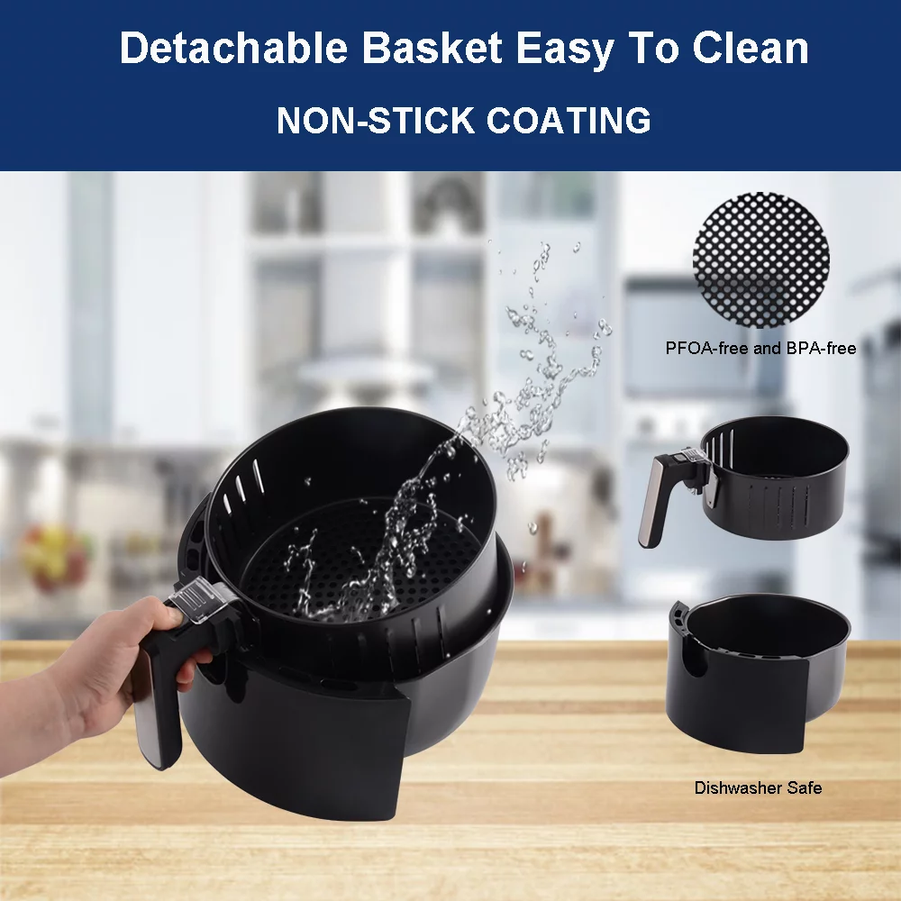 JKM Air Fryer 3.7 Quart, mechanical Air Fryer Oven, Adjustable Timer & Temp, No Oily Smoke Frying Cooking, Auto Shut Off, 1500W, Black