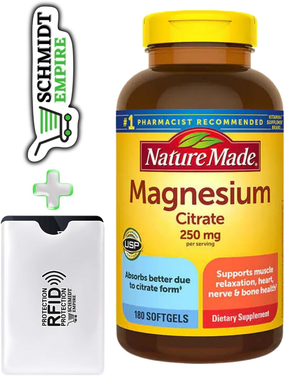 Nature Made Magnesium Citrate 250 mg Supplement, 180 Count Softgels (Pack of 1)