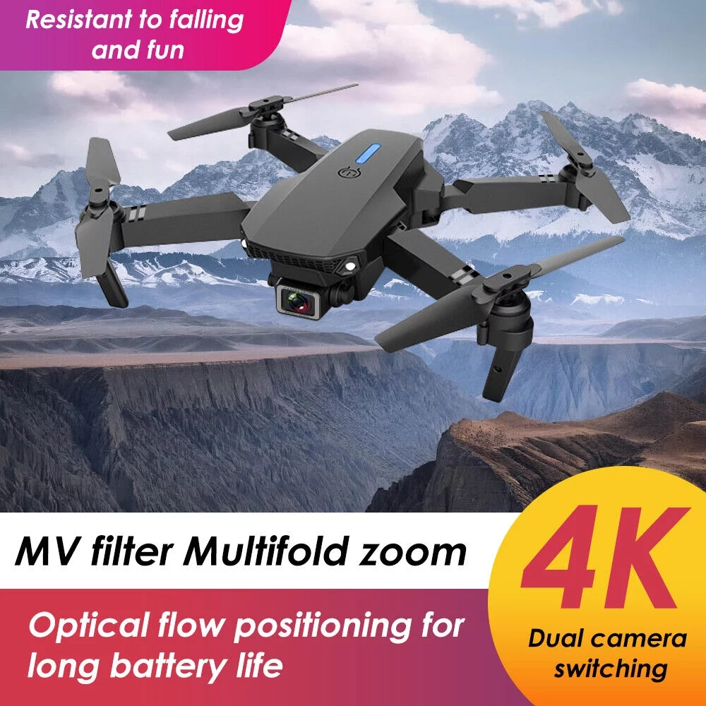 Jahy2Tech E88 Pro RC Drone with 4K HD Dual Camera - WiFi FPV Quadcopter - 4 Batteries Included - Long Flight Time & Multi-Functional